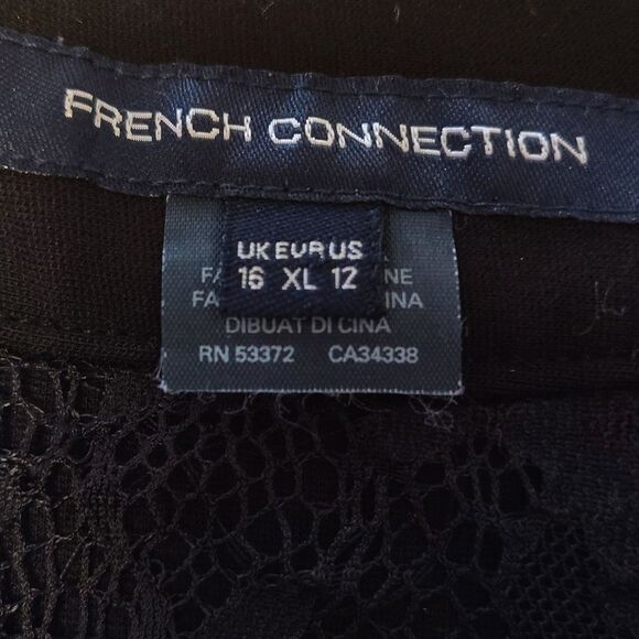French Connection Y2K Black Floral Lace Trim Stretch Mini Skirt Size 12 - Picture 10 of 11